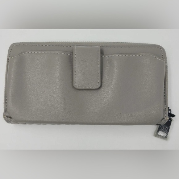 Badgley Mischka Logo Continental Diamond Quilted Long Wallet Gray Classic NWT - Picture 3 of 5